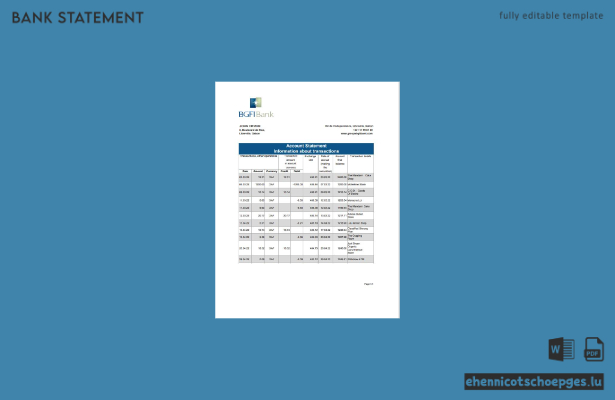 Kontoauszug der Gabun BGFI, Beispielansicht im Excel- und PDF-Format